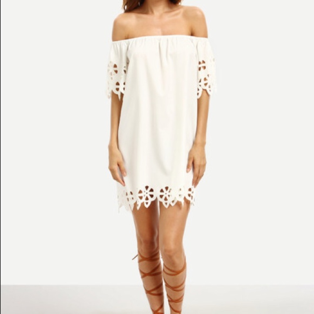 LAST! WHITE Cutout Off The Shoulder Shift Dress - Picture 6 of 7